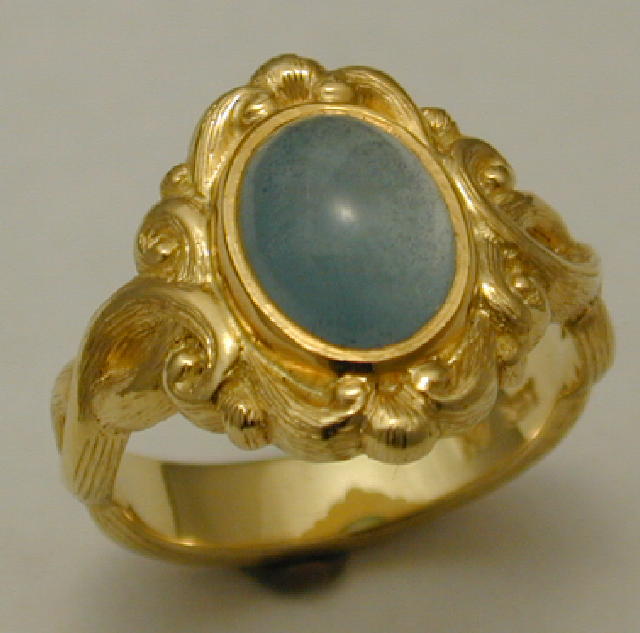 18K Scroll Pattern Ring for Cabochon